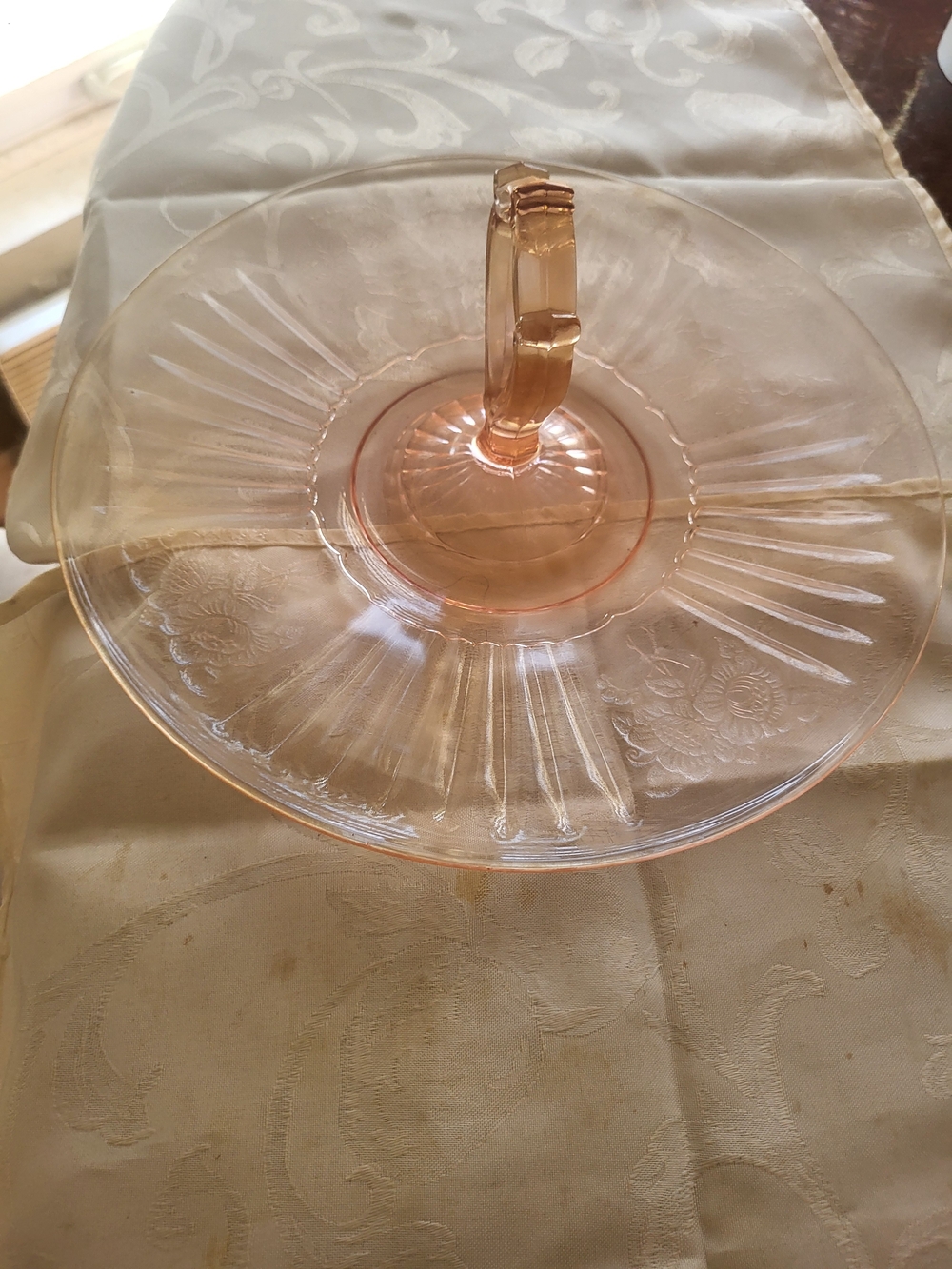 Round Pink Depression Glass Tidbit Serving Tray 11.5 inch